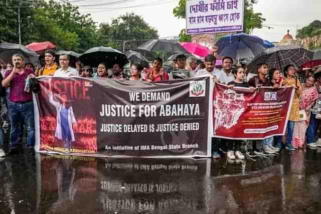 Protests against the rape-murder in front of Salt Lake Stadium on Sunday afternoon.
